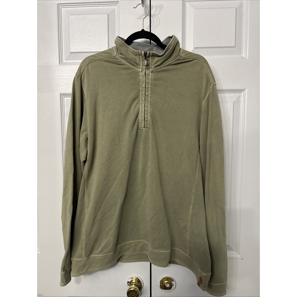 Tommy Bahama Jeans Mock Neck Men XL 1/4 Zip Sweatshirt Green‎ Distressed Wash